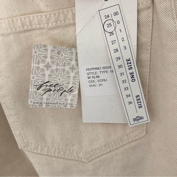 NWT Peppino Peppino Free People Type 18 Slim Ecru Selvege Denim Jeans, Size 25 - Picture 9 of 10